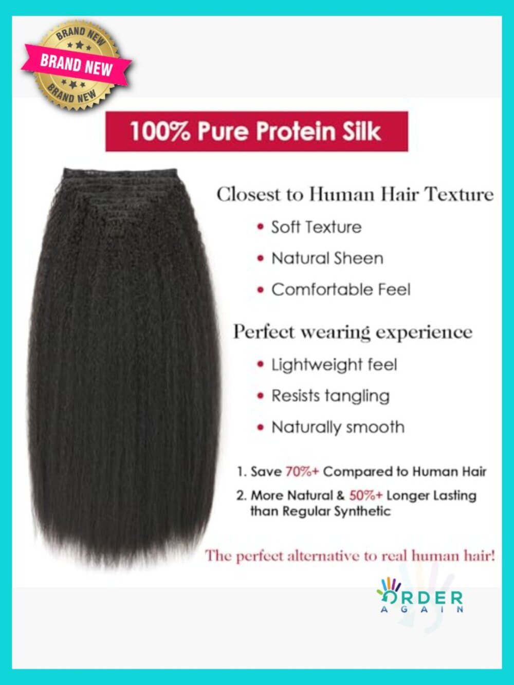 Kinky Straight Clip In Hair Extensions 24 Inch 200g 8pcs Protein Fiber Full - Picture 2 of 6